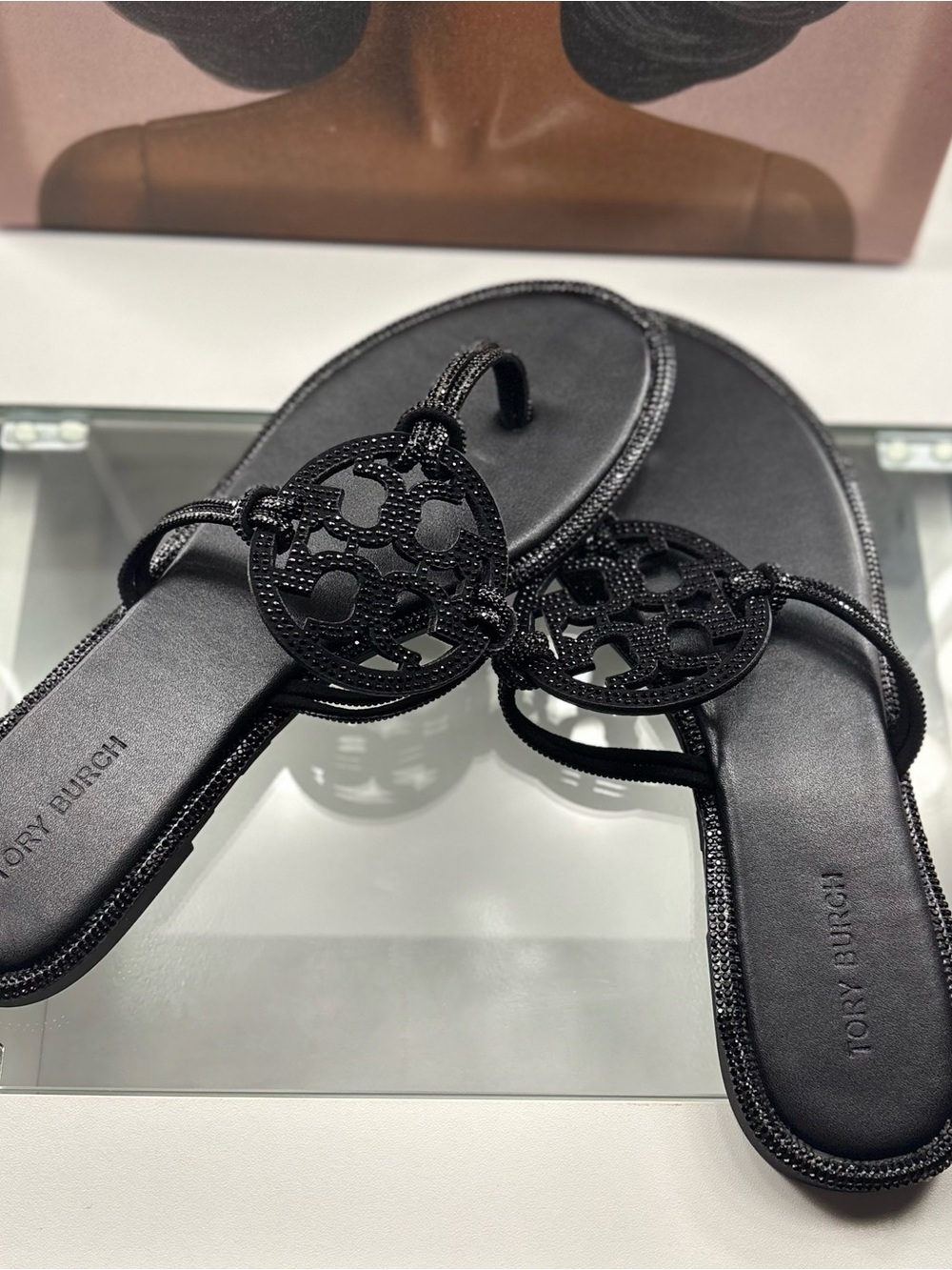 Tory Burch Black Cutout Logo Thong Slide Sandals
